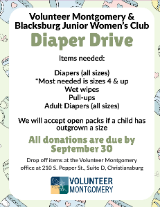Sept Diaper Drive_Flyer Supply Drive for the month of September. We are asking for diapers, wet wipes, and pull ups. Donations are to be made by September 30.